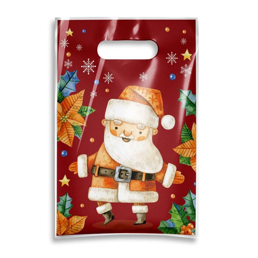 50pcs Red Christmas Gift Bags Snow Pattern Opp Xmas Tote Cartoon Santa Claus Cookies Package Gift Handbag Christmas Supplies
