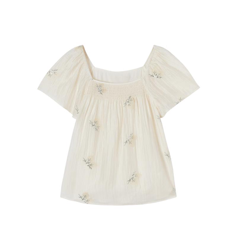 Women's Floral Embroidered Square Neck Chiffon Blouse