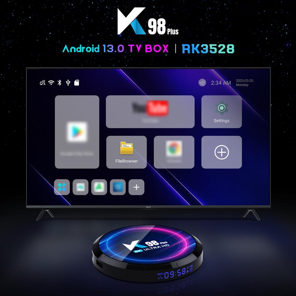 K98 PLUS Android 13.0 Smart TV Box RK3528 Quad-core UHD 4K Media Player H.265 8K Decoding HDR10+