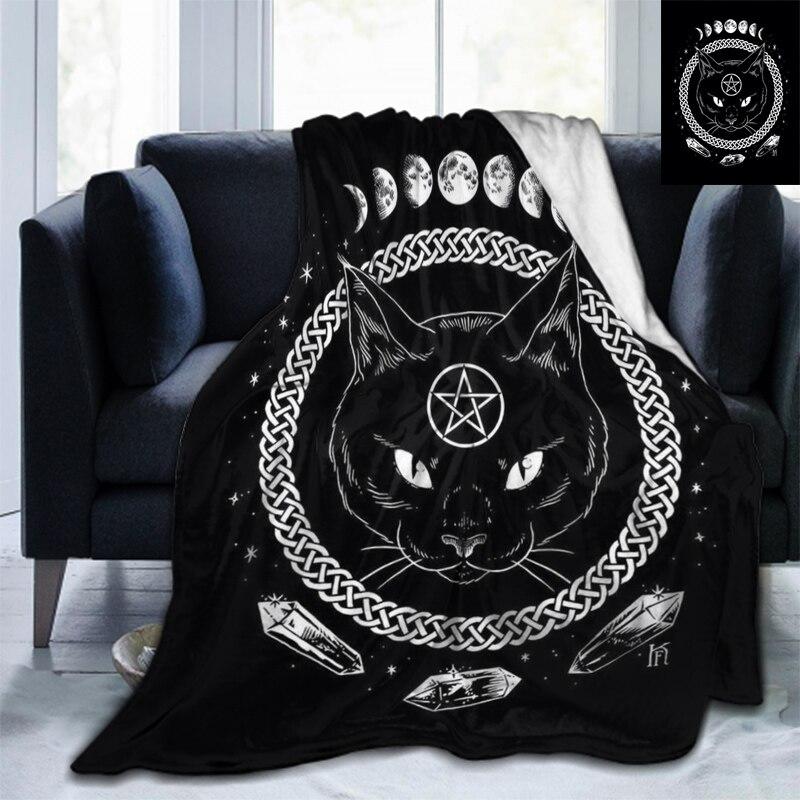 Мягкое фланелевое одеяло с черепом Сатаны и котом, всесезонное легкое теплое одеяло для гостиной/спальни