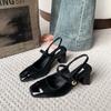 Mary Jane Shoes Summer Women High Heel Sandals French Luxury Retro Solid Color Women Shoes Fashion Square Toe Strap Buckle Shoes