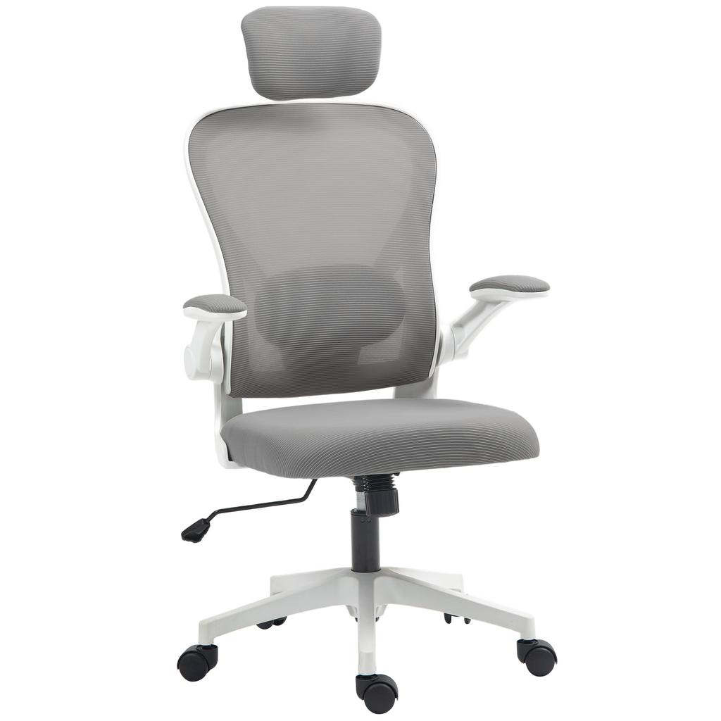 Office Chair Ergonomic Desk Chair with Flip-Up Armrests, Adjustable Lumbar Support Gray