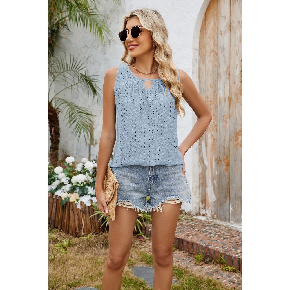 Летняя новая разноцветная круглая горловина плиссированная жилетка без рукавов футболка топ для женщин