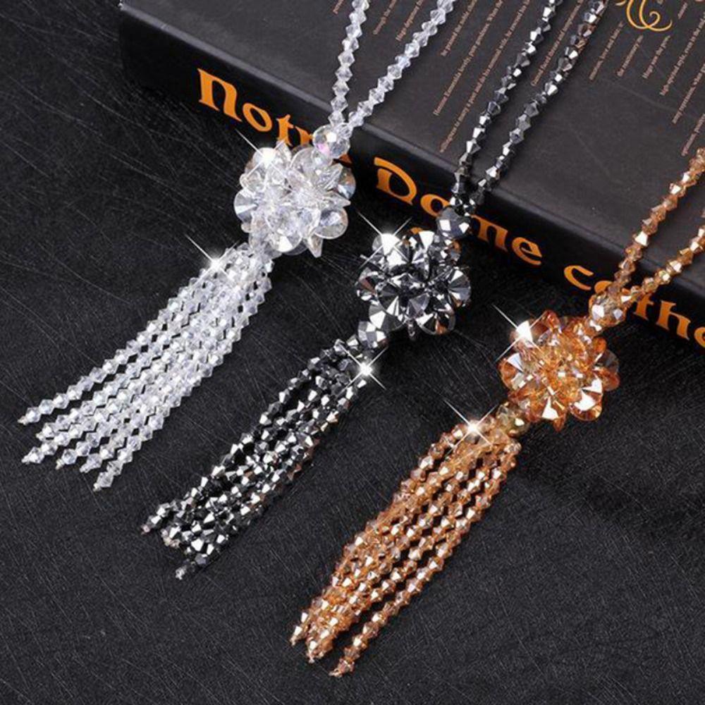 Long Tassels Pendant Women Crystal Necklace Faux Crystal Knotted Beaded Necklace Special Occasion