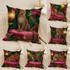 Regal Jungle Leopards Cushion Cover Natural Linen Organic Fabric DoubleSided Printing Sofa Home Decor Gift Pillow Cover
