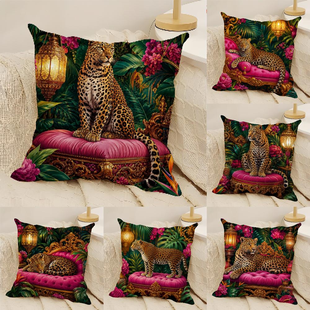 Regal Jungle Leopards Cushion Cover Natural Linen Organic Fabric DoubleSided Printing Sofa Home Decor Gift Pillow Cover