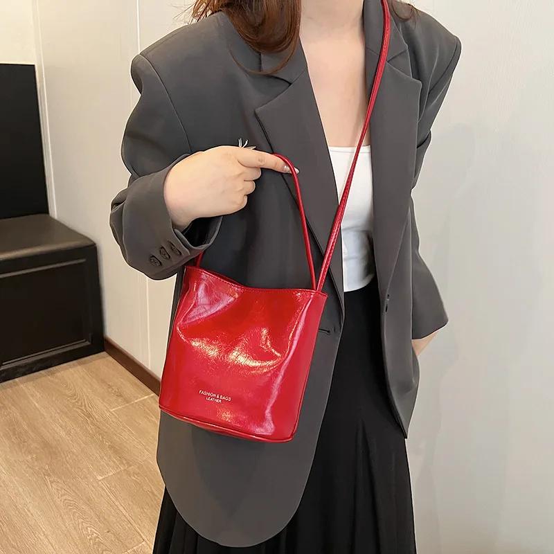 Универсальная женская сумка-мессенджер, элегантная сумка-ведро, высококачественная портативная сумка, популярная красная сумка