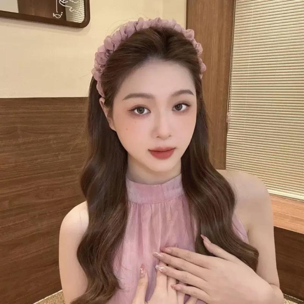 Lace Mesh Hair Hoop Solid Color Headband Trend Hairband  Women