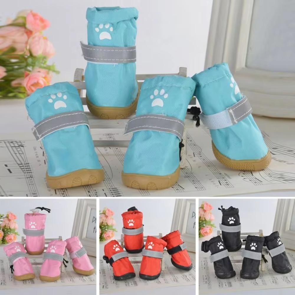 4pcs/set Anti-slip Pet Dog Shoes Waterproof Pet Rain Shoes Adorable Puppy Booties Small Medium Dog