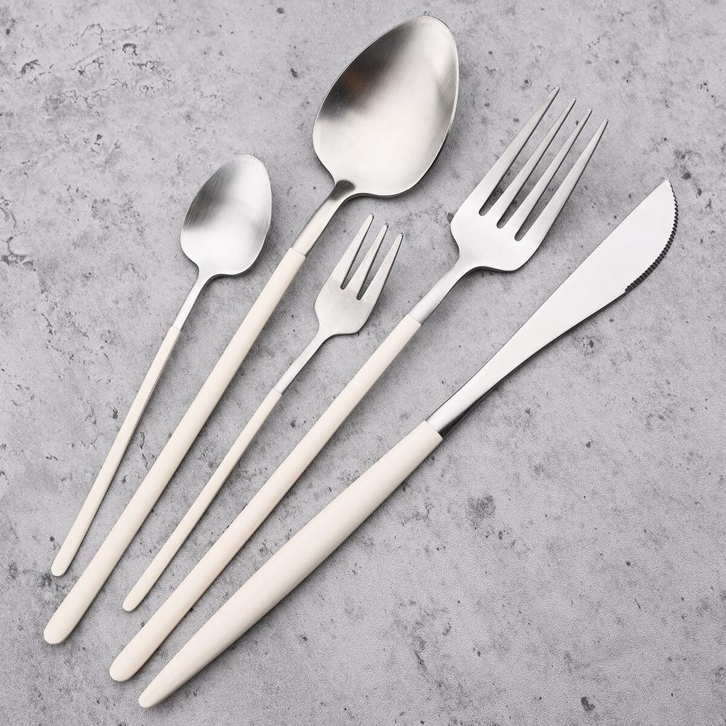Silver Cutlery Set Dinnerware Knife Cake Fork Tea Spoon Flatware Chopsticks Kitchen Tableware Silverware