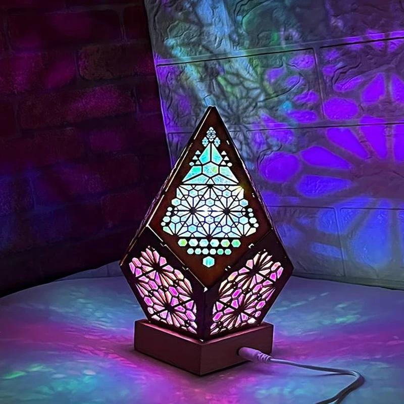 Светодиодная настольная лампа в стиле бохо, лампа со звездами, многоцветная 3D-геометрическая проекционная лампа, винтажная ночная лампа с эффектом окружающей среды, декоративные украшения