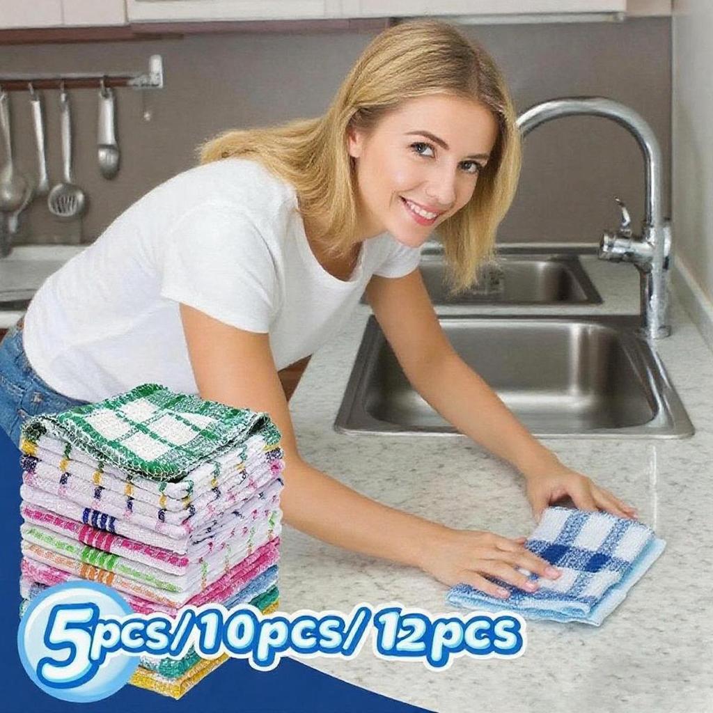 Kitchen Cleaning Cloths, Highly Absorbent, Easy To Wash, 5/10/12 Sheets Per Pack, Suitable for Household Dishwashing and Table cleaning.Random Color