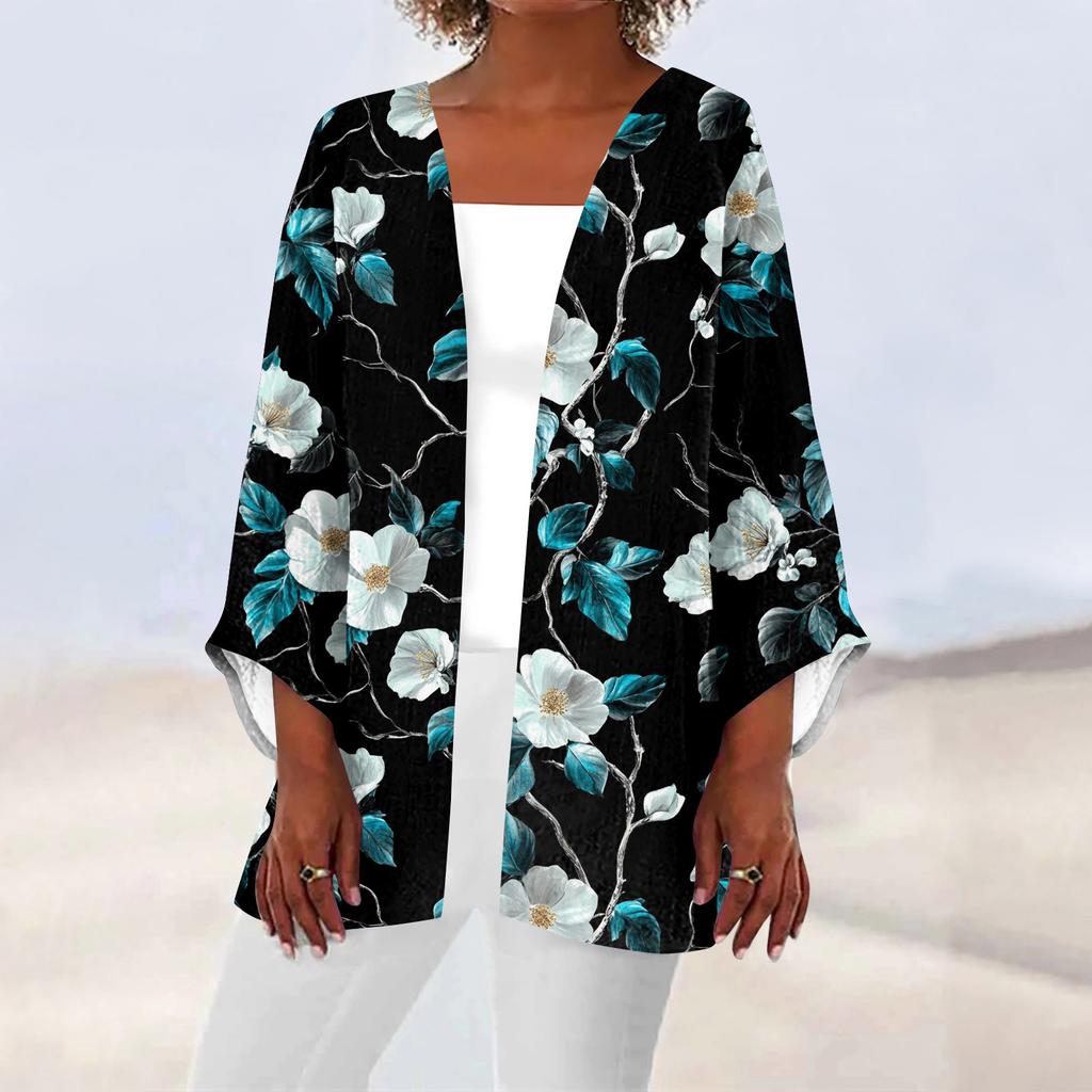 Women's Casual And Fashionable Printed Lightweight Mid Length Jacket Cardigan Cardigan