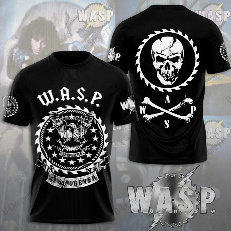 WASP Футболка с 3D-принтом Band.Tour Мужская Женская Модная Уличная с Коротким Рукавом Топы Футболки Детская Одежда Оверсайз Футболка Рок Черный