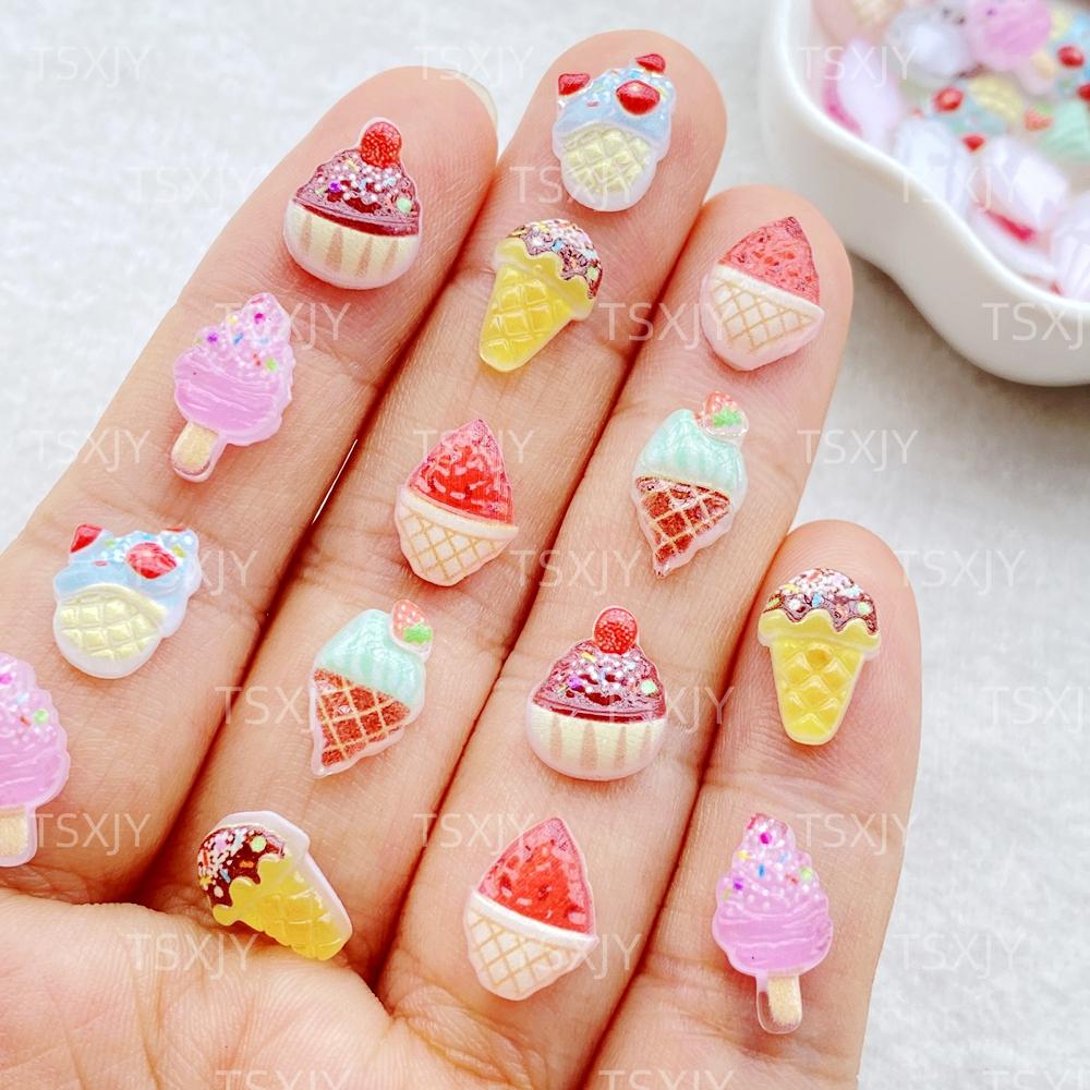 50 шт. Новые смешанные charms для нейл-арта, милые мультяшные мини-мороженое, стразы, DIY поделки для ногтей, 3D-украшения