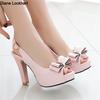 Fashion 2025 Summer Women Platform High Heels Fashion Bow Peep Toe Slingbacks Ladies White Pink Black Bride Wedding Shoes Party Pumps