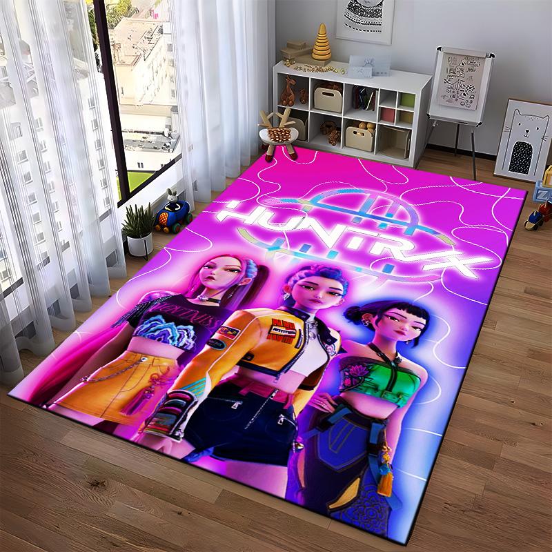 Colorful Futuristic Design with Text "HUNTRX1" Vibrant Female Characters1Modern Style Suitable for use as an anti-slip for room and bedroom sofas