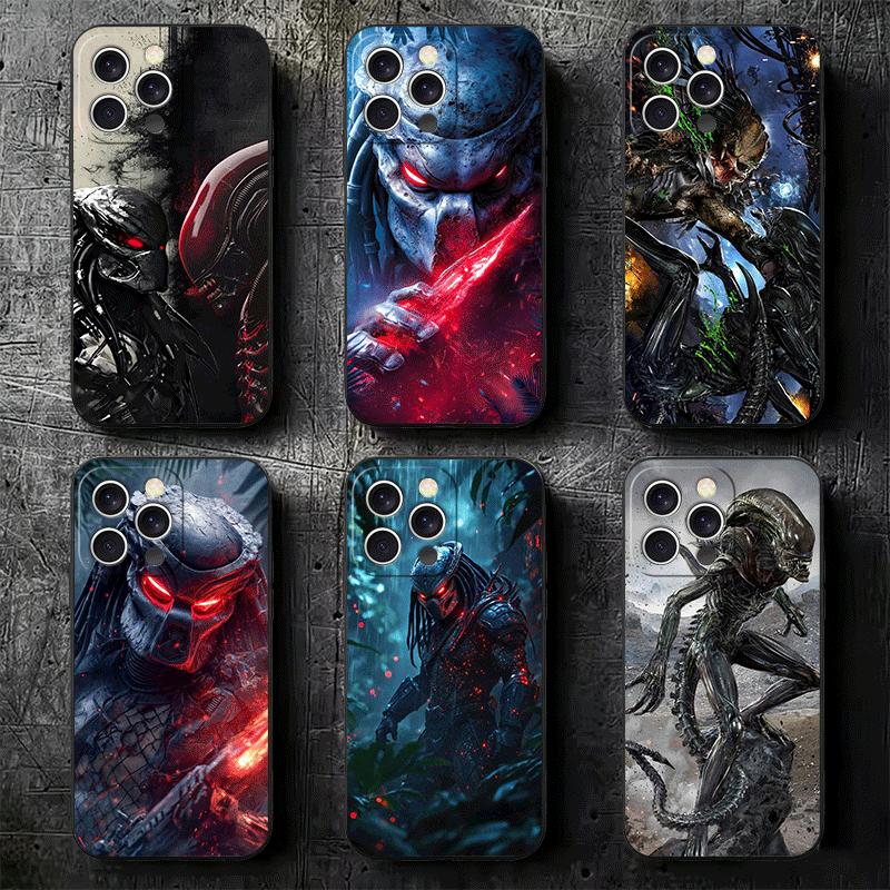 Мягкий чехол для телефона A-Alien Vs P-Predator для iPhone 16 16E 17 Air 15 Pro Max 14 Plus 13 Mini 11 12 7 Черная задняя крышка