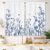 Watercolor Blue Flower Kitchen Curtains Short Cafe Window Curtains Botanical Leaves Rod Pocket Bathroom Window Drapes 2 Panels