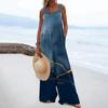 Женские комбинезоны, повседневные комбинезоны с широкими штанинами и принтом, комбинезоны без рукавов с карманами, наряды