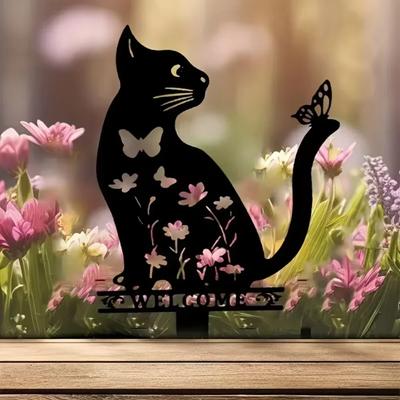 Один, милый кот, железное украшение для сада, вставка для животных, ограждение для кошек, украшение для газона в саду, художественное украшение для двора