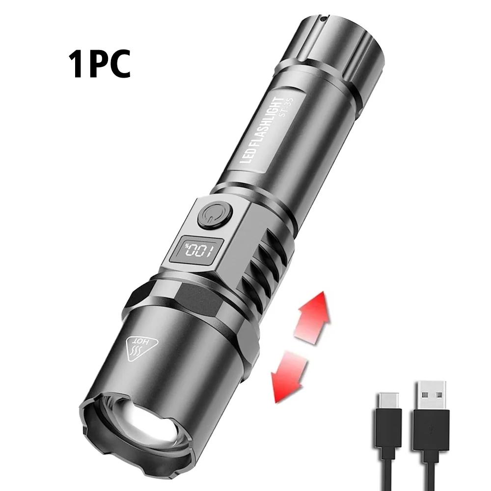 Multi-Functional Outdoor Strong Light LED Long-range Telescopic Zoom Flashlight, Plastic USB Rechargeable Flashlight