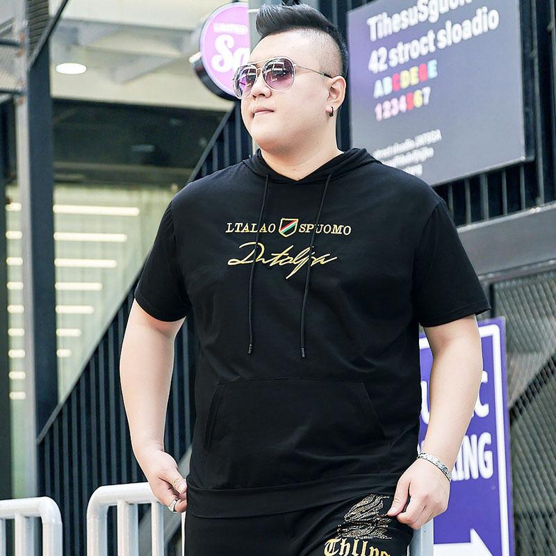 Fat Men's Fat Plus Size с пуловером с капюшоном, футболка с короткими рукавами, рубашка большого размера Fat Trend, свитер Fat People