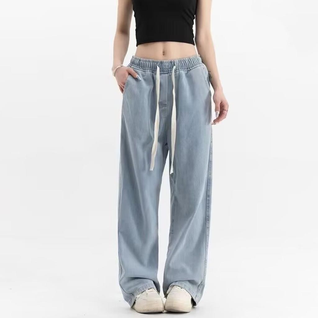 Женские потертые джинсы с высокой талией, модные универсальные прямые джинсы с эластичной талией