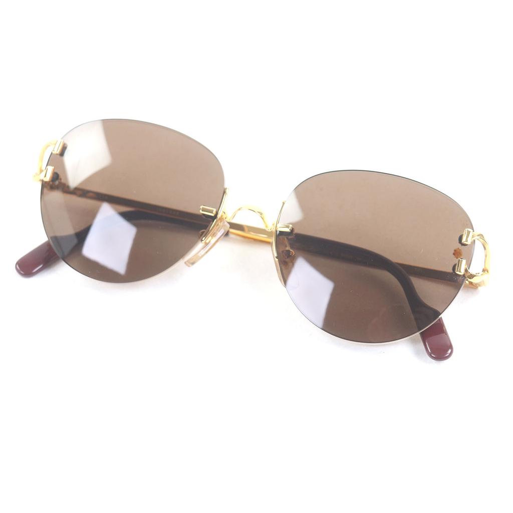 Отличные солнцезащитные очки Cartier Безободковые Двухточечные Коричневые золотистые мужские Б/У