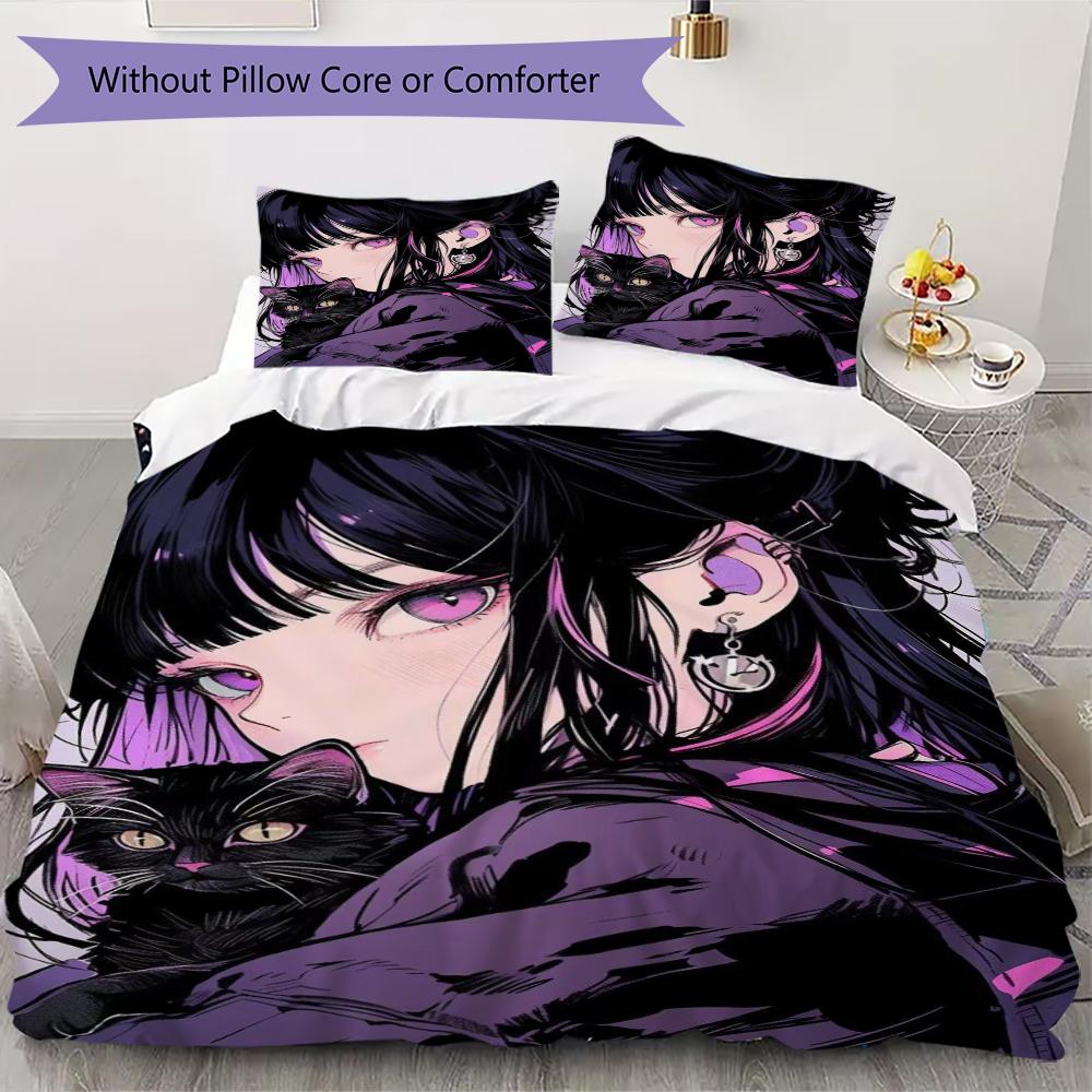 beauty cats Pattern Bedding uilt Set uilt Cover Pillowcase Home Decoration Birthday Gift (1 * duvet cover + 2 * pillowcase without core)06