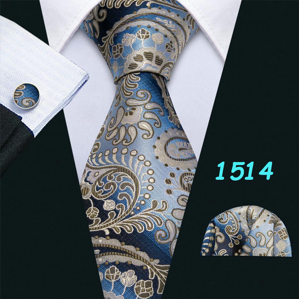 Barry.Wang Men's Silk Ties Pocket Square Cufflinks Floral Jacquard Necktie Set for Formal Designer
