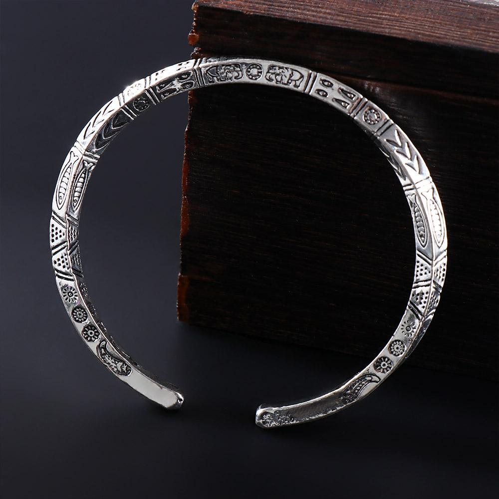 Регулируемый винтажный резной браслет-тотем в стиле ретро, серебряный цвет, браслет-рукава с рыбой, подарок