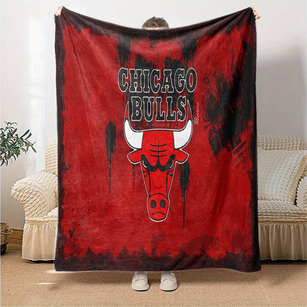 Chicago-Bulls Logo Flannel Blanket, Soft Polyester, Modern Design, All-Season for Camping, Travel, Gifts for holidays or birthdays