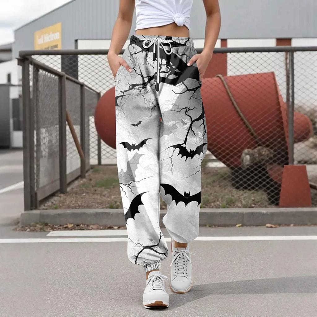 Women's Casual Fashion Halloween Printed Leisure Pants Sweatpants Trousers Drawstring Elastic Waist Drawstring Drawstring Pants
