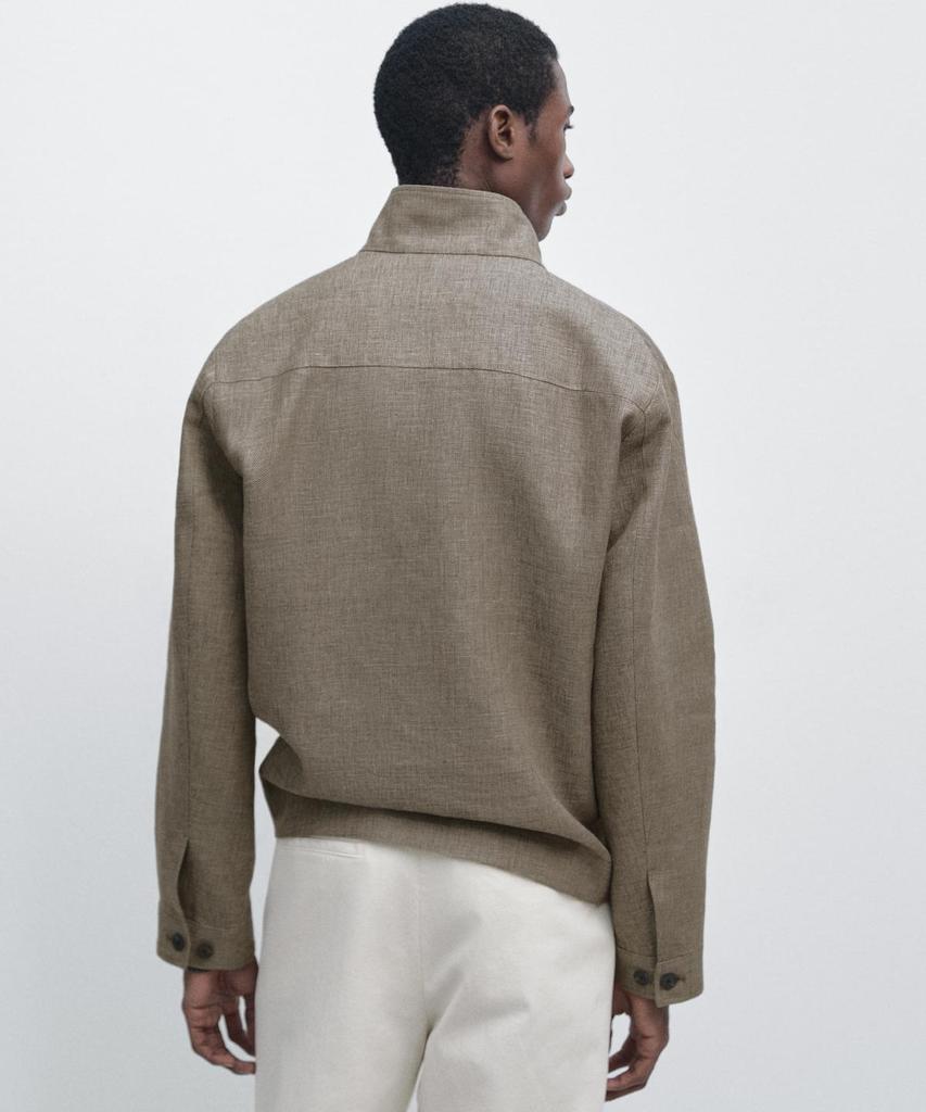 Бомбер Massimo Dutti со смесовой льняной тканью и деталями на воротнике