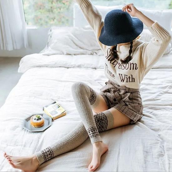 1 пара женских зимних носков для голени из плотного материала с цветными блоками, накидки на ноги выше колена, нескользящие, высокоэластичные, сохраняющие тепло носки