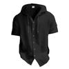 Men's Solid Color Casual Short Sleeved Shirt With Hood And Drawstring Cotton And Linen Cardigan