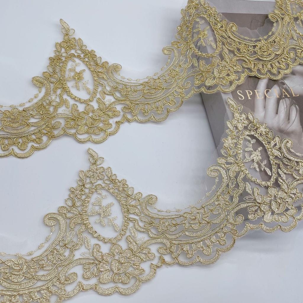 Gold Thread Car Bone Embroidery Lace Width 15Cm Children'S Dress Dance Clothes Home Textile Accessories Car Bone Gold Lace