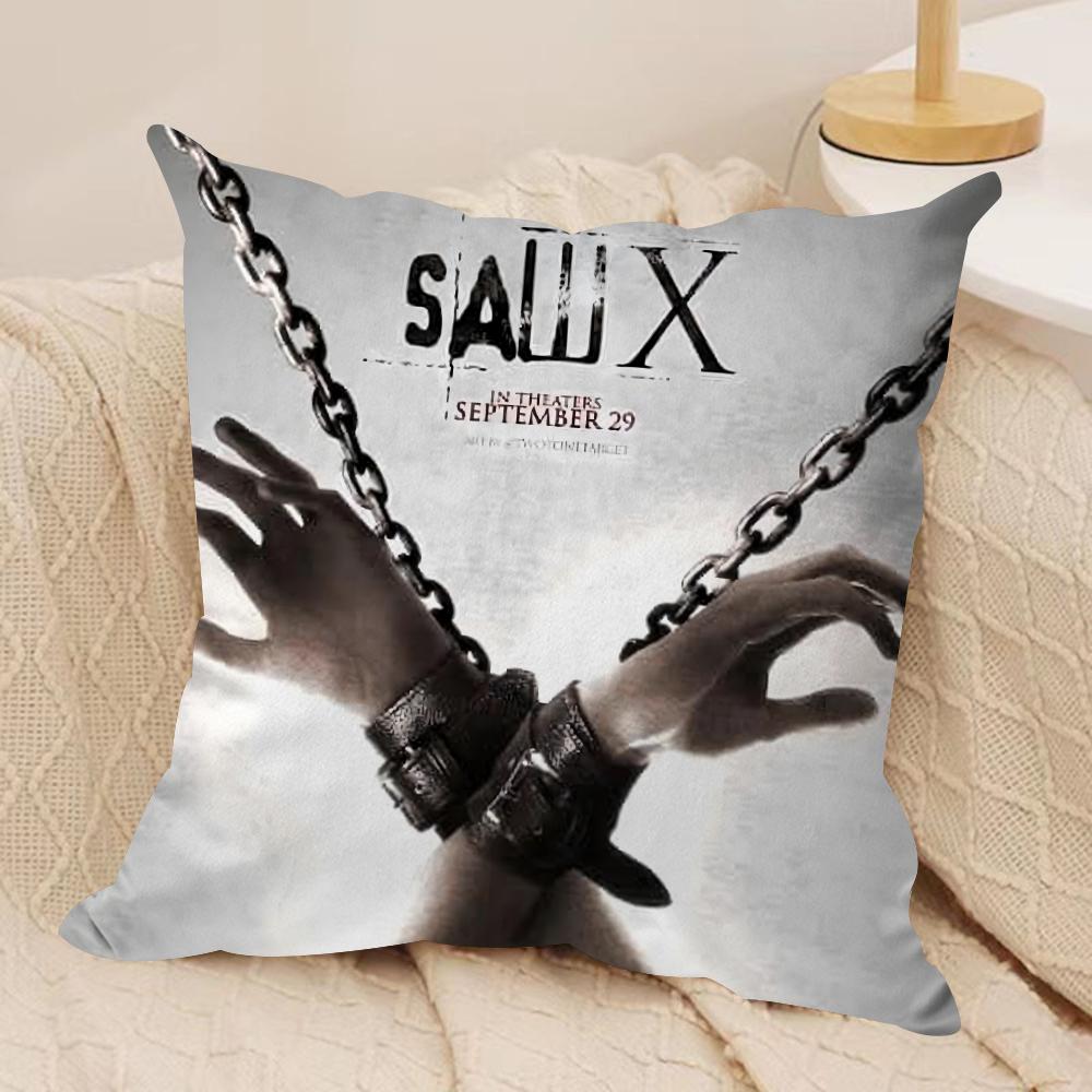 Horror Movie SSaw X Cushion Cover Silky Short Plush DoubleSided Printed Pillow Case for Sofa All Seasons Home Decor Gift