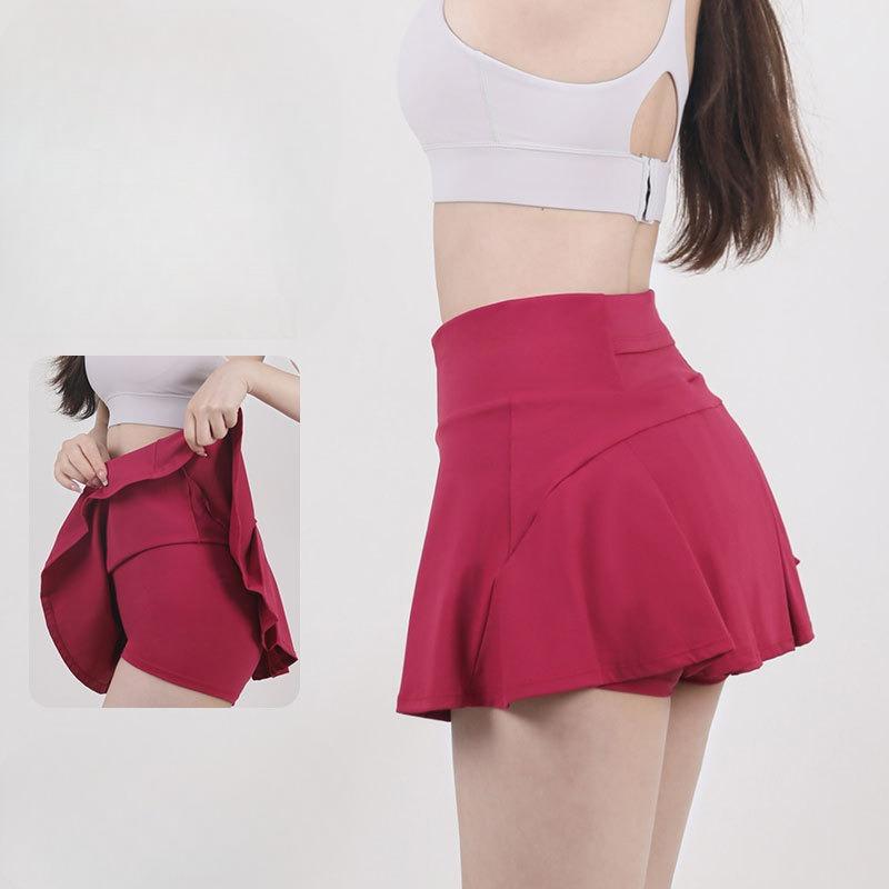 Женская новая юбка для йоги и тенниса с высокой талией, утягивающая спортивная тренировочная юбка, имитация двух частей, препятствующая ходьбе, плиссированная юбка-брюки половинной длины