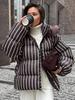 Женская куртка с длинными рукавами на молнии и высоким воротником, толстая, в полоску, черная, зимняя