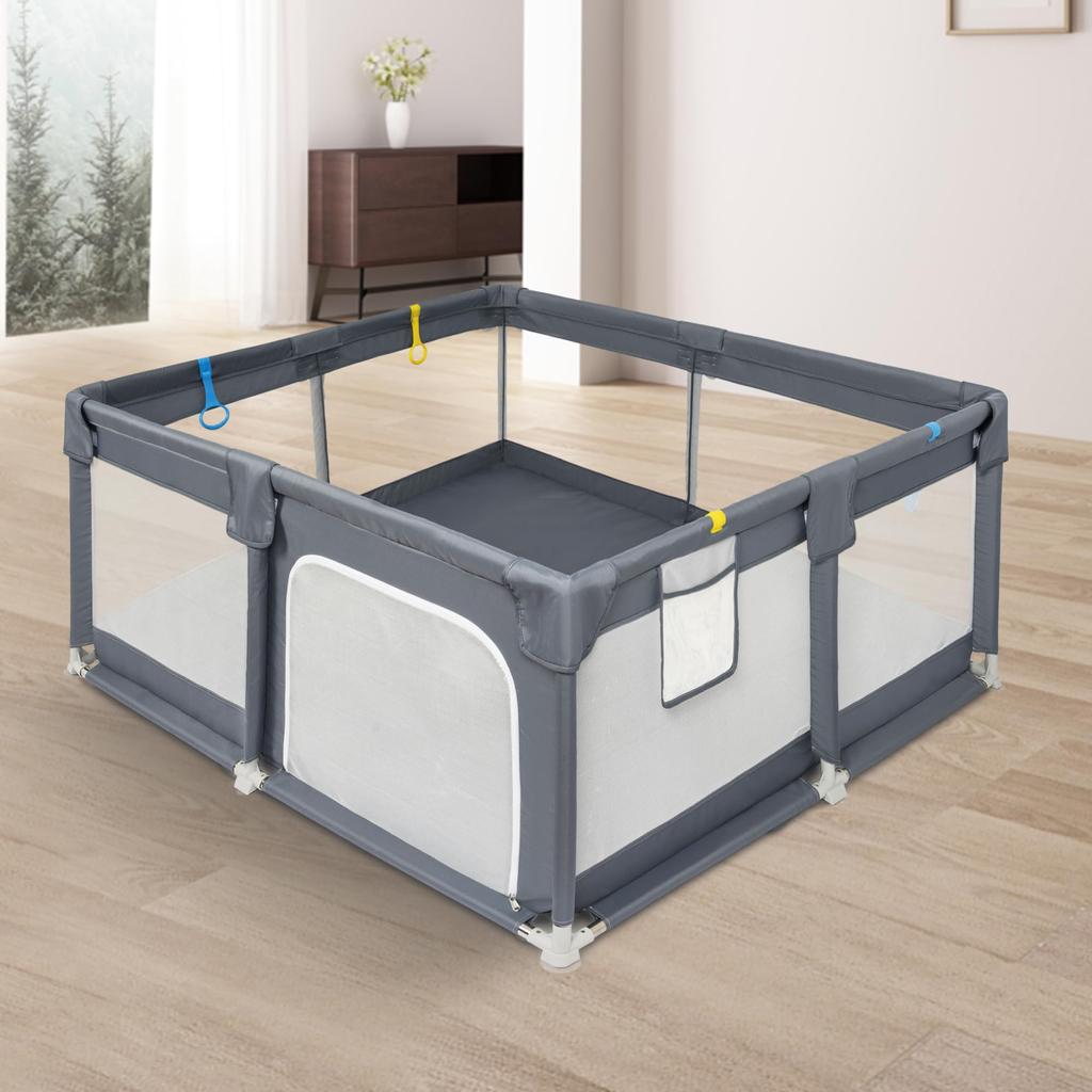 Rxakudedo Манеж большой детский супер просторный моющийся мягкий манеж с серо-черным ограждением 150x180 см, Манеж, Манеж, Нескользящее основание,