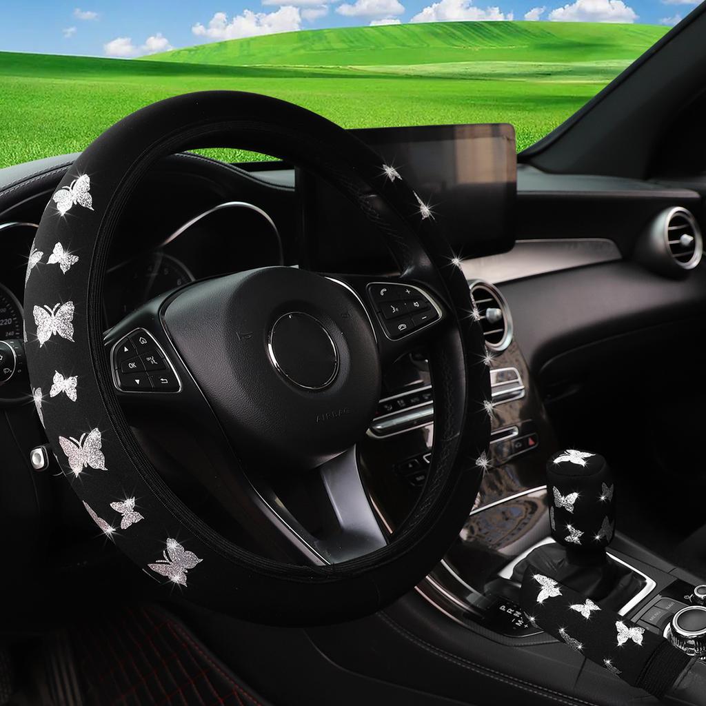 Three-piece Butterfly Blingbling Car Without Inner Ring Steering Wheel Cover Handbrake Cover Handle Cover Automotive Supplies