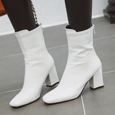 Осенние женские ботильоны из змеиной кожи на высоком каблуке, красные, белые, короткие, женские, модные, зимние, большой размер 48