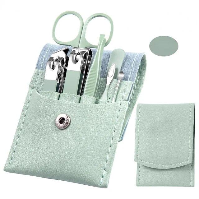 7Pcs Manicure Set Stainless Steel Nail Art Clipper Cuticle Nipper Scissor Grooming Tools With PU Leather Portable Bag