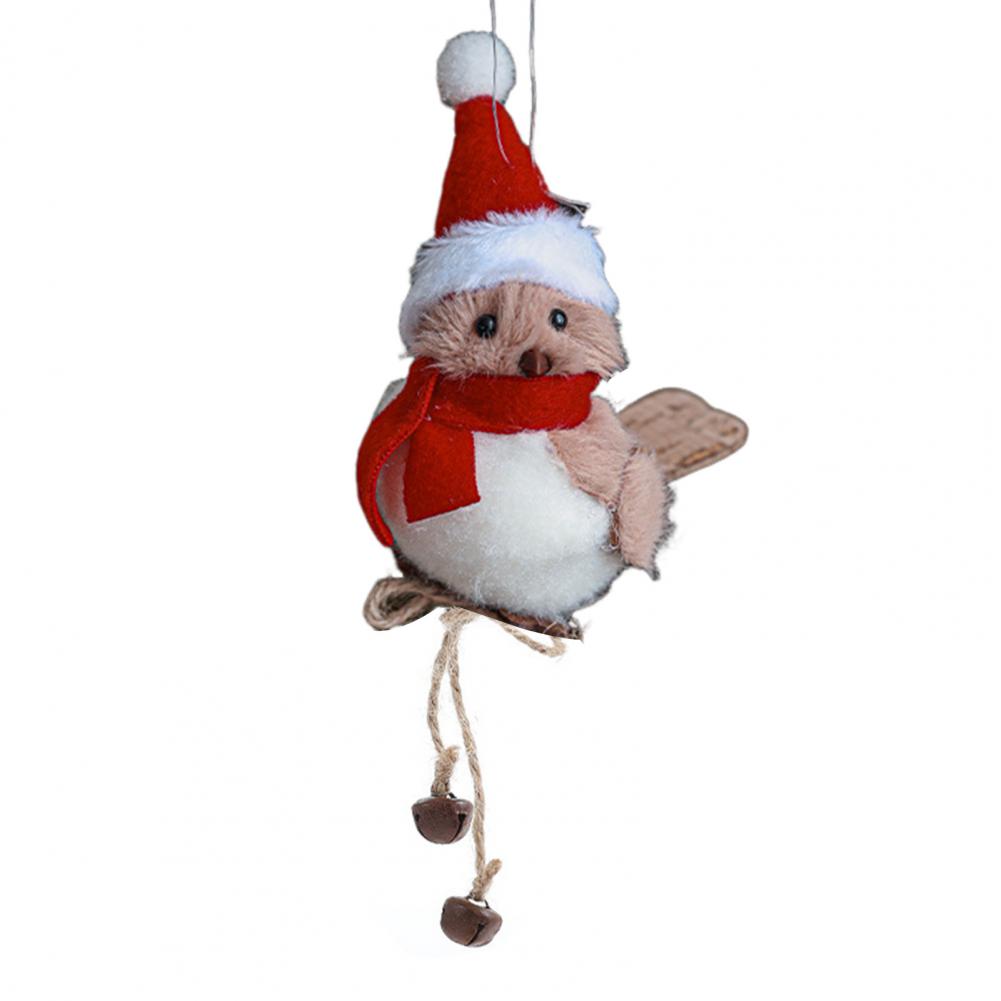 Cute Fluffy Plush Bird Christmas Tree Ornament Furry Foam Bird Figurine with Red Hat And Scarf for Desk Holiday Decoration