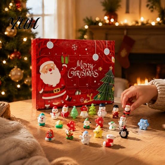 Festival Advent Calendar Merry Christmas Calendar, with 24 Stress Relief Squeeze Toys, Days Xmas Countdown Box, Holiday Party Gift Toys