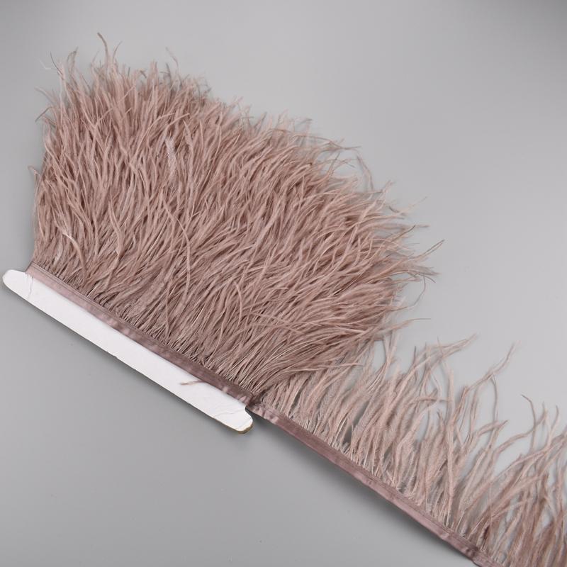1Meter Colorful Ostrich Feathers On Ribbon Tape 10-15Cm Feather Fabric Tassel Fringe Trim Flecos Sewing Needlework Clothes Decor