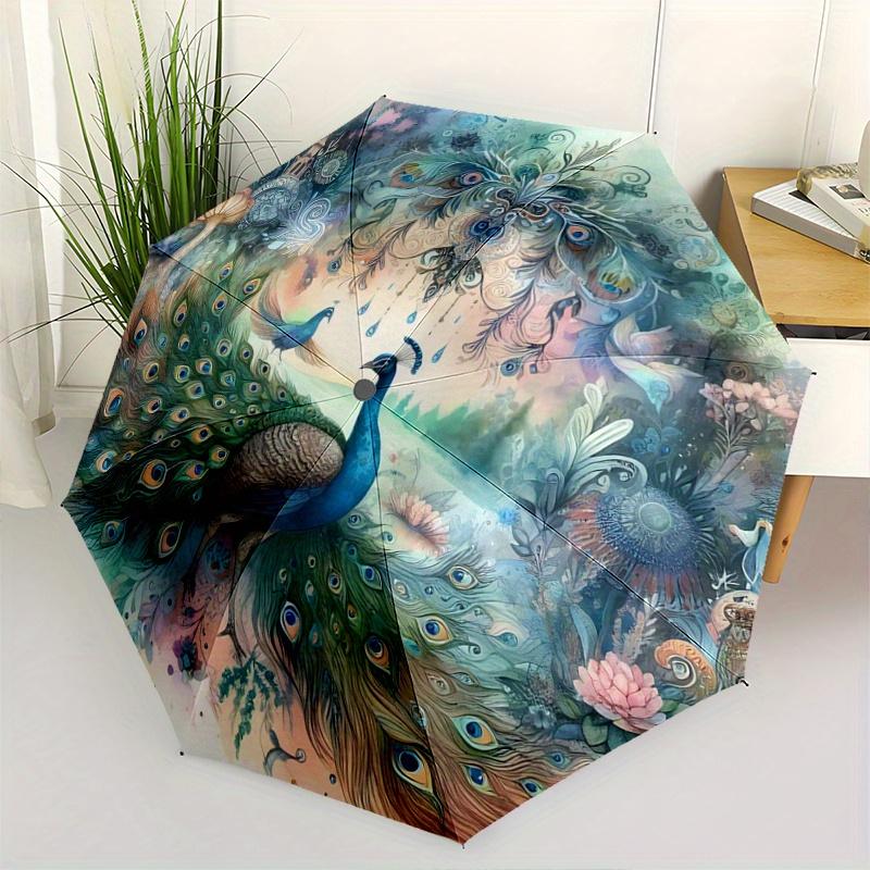 1pc Enchanted Peacock Garden Automatic, Cute Cartoon Pattern, Portable Outdoor Umbrella, Perfect, Holiday Gift for Disney fans.N040