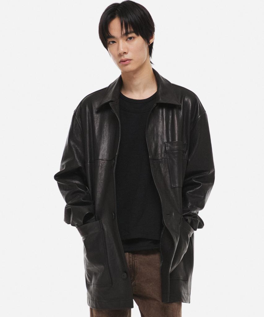 DNSR [Premium] Vegetable Lambskin Washed Car Coat Black